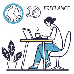 A freelancer icon with a laptop and a coffee mug on a desk vector art design , vector design ,freelancer icon .