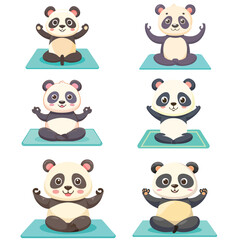 Cute Cartoon Panda Doing Yoga on Mat