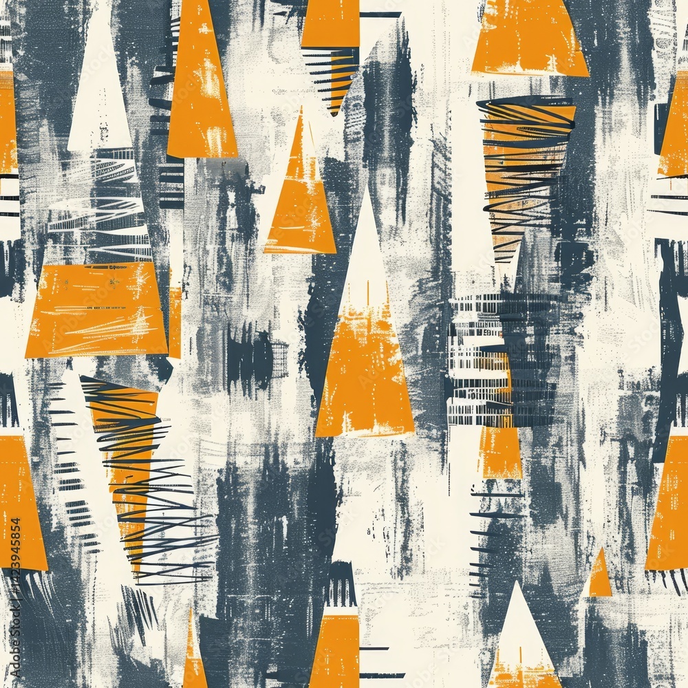 Poster unique visual effect of bright geometric shapes over textures seamless pattern for designers