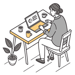 A freelancer icon with a laptop and a coffee mug on a desk vector art design , vector design ,freelancer icon .
