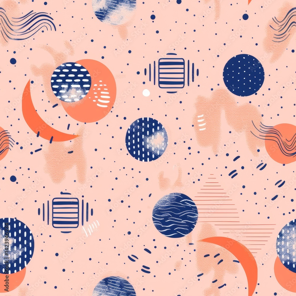 Poster unique visual effect of bright geometric shapes over textures seamless pattern for designers