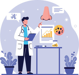 Doctor Explaining Nasal Infection Symptoms and Virus Spread Medical Illustration Vector 