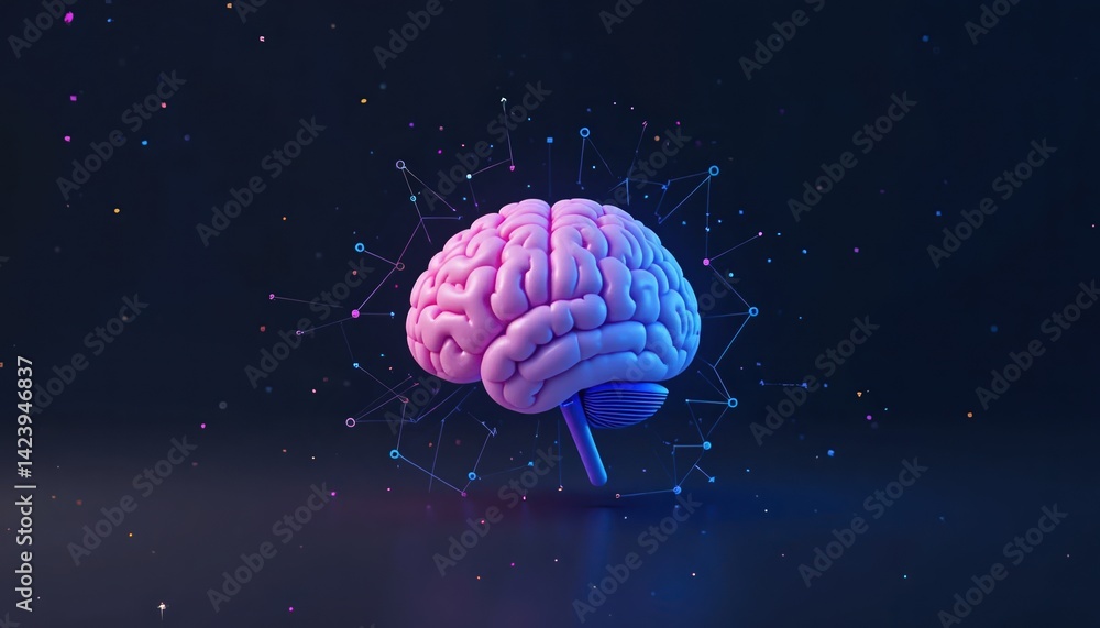 Poster innovative brain visualization digital space 3d model neon environment abstract viewpoint neurotechn
