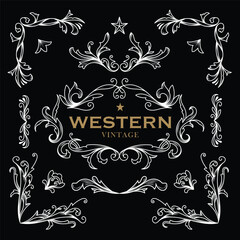 Western elements frame label vector banners vintage illustration