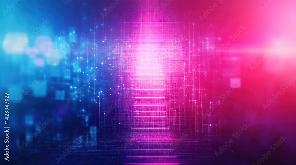 Aufkleber vibrant blue and pink abstract background with radiant light source from above creating a playful an