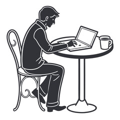 A freelancer icon with a laptop and a coffee mug on a desk vector art design , vector design ,freelancer icon .
