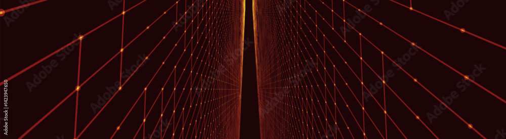Poster futuristic colorful perspective grid. abstract wireframe with red grid on dark background. virtual l