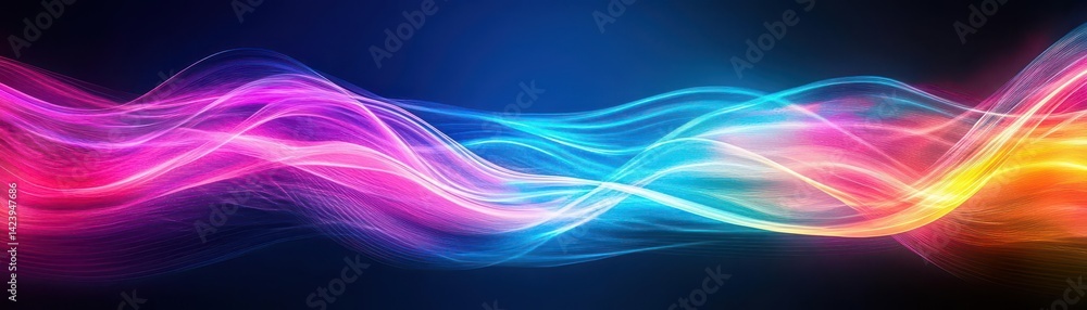 Poster vibrant multicolored light wave flowing elegantly through the darkness creating a dreamlike ethereal