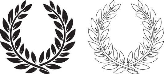Laurel wreath icon. Black silhouette of a laurel wreath isolated on white background