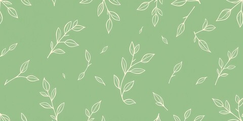Seamless pattern of delicate line-drawn floral leaves, creating a soft organic background with ample empty space, pattern, seamless