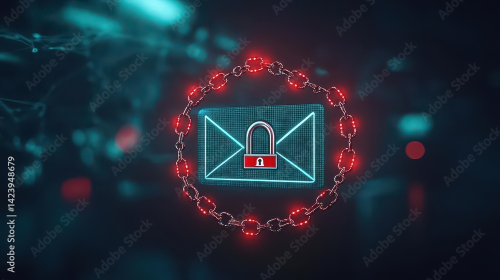 Poster vibrant red lock set against a deep black background evoking themes of security and protection with 