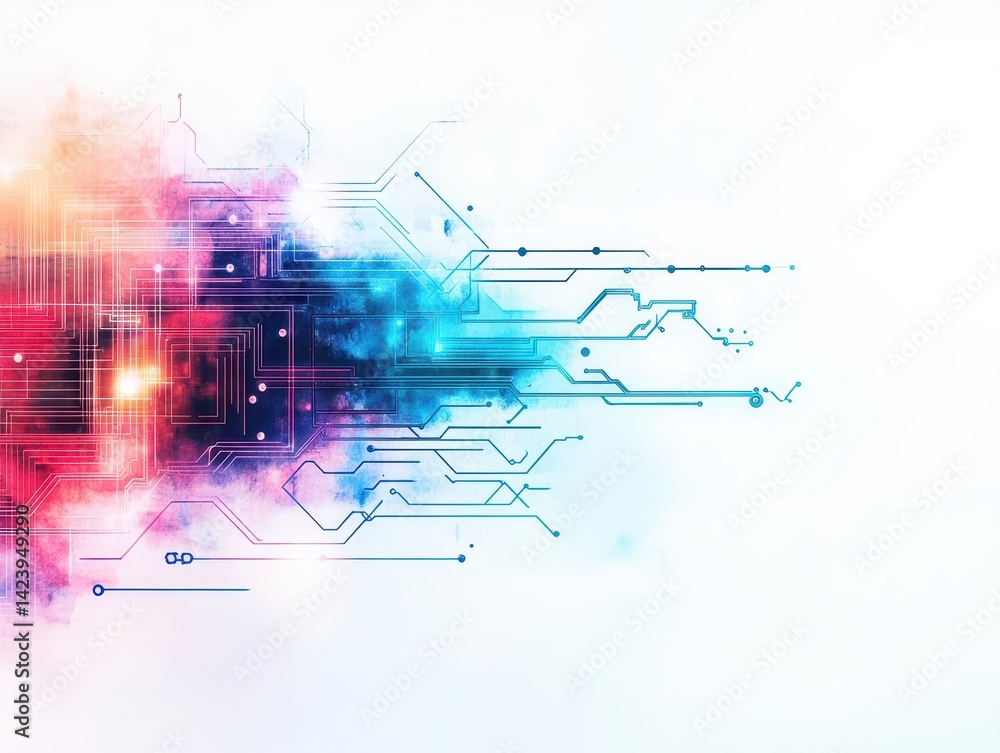 Poster vibrant abstract background featuring intricate circuit patterns and flowing lines evoking a sense o