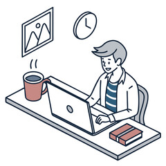 A freelancer icon with a laptop and a coffee mug on a desk vector art design , vector design ,freelancer icon .