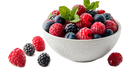 A bowl of fruit with berries, raspberries, and blueberrie