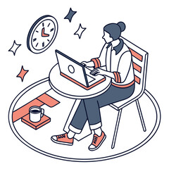A freelancer icon with a laptop and a coffee mug on a desk vector art design , vector design ,freelancer icon .