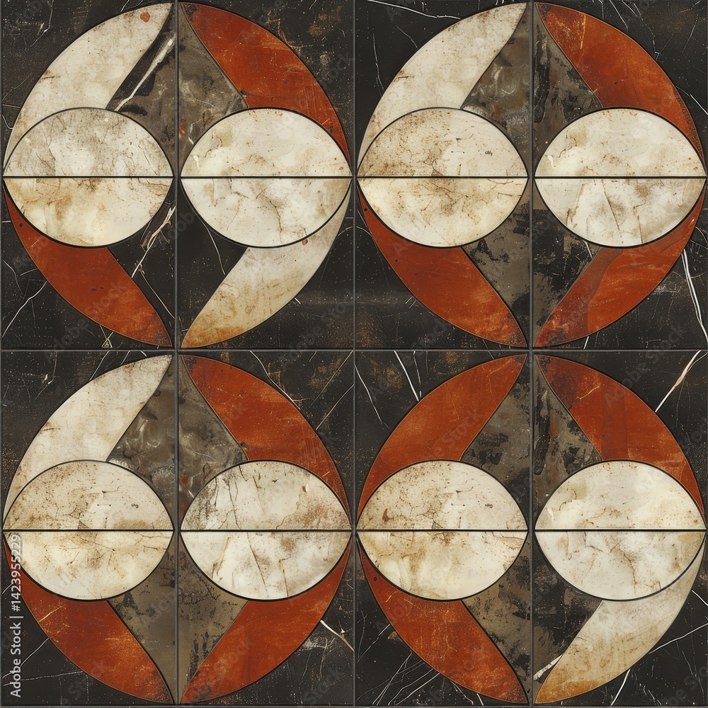 Poster vibrant geometric shapes layered on rich textures create a unique seamless pattern for designers