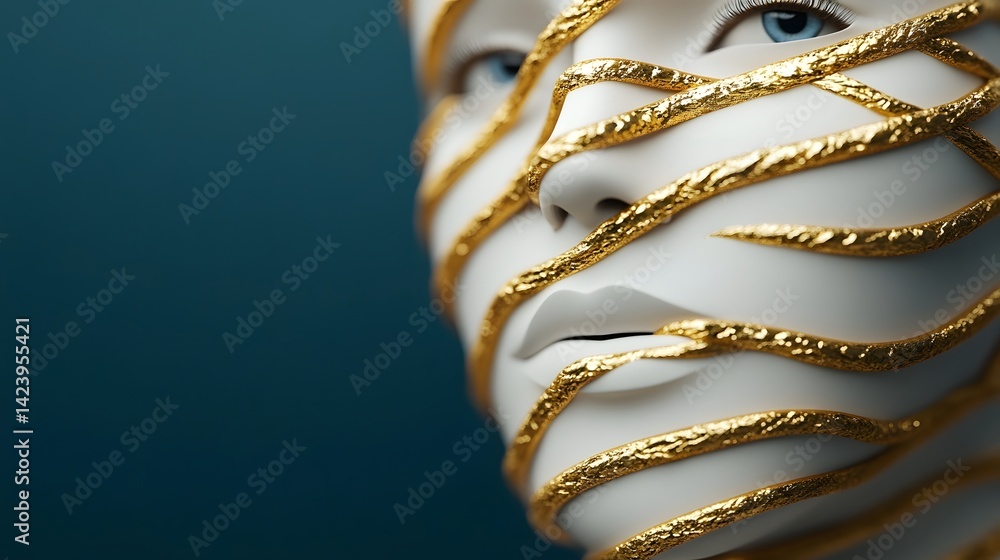 Poster genetic modification concept with dna strands merging with golden elements symbolizing biotechnology