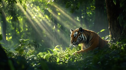 Tiger in Lush Forest Sunlight (1)