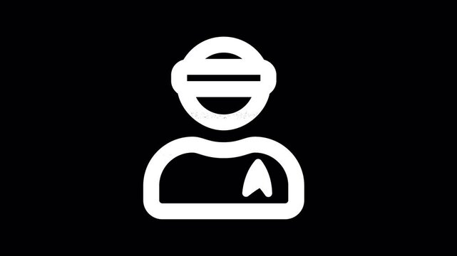 Icon user visor is distorted. Glitch. Noise, chromatic aberration, geometric distortion. Transparent background, looped. In-Out looped. Alpha BW at the end