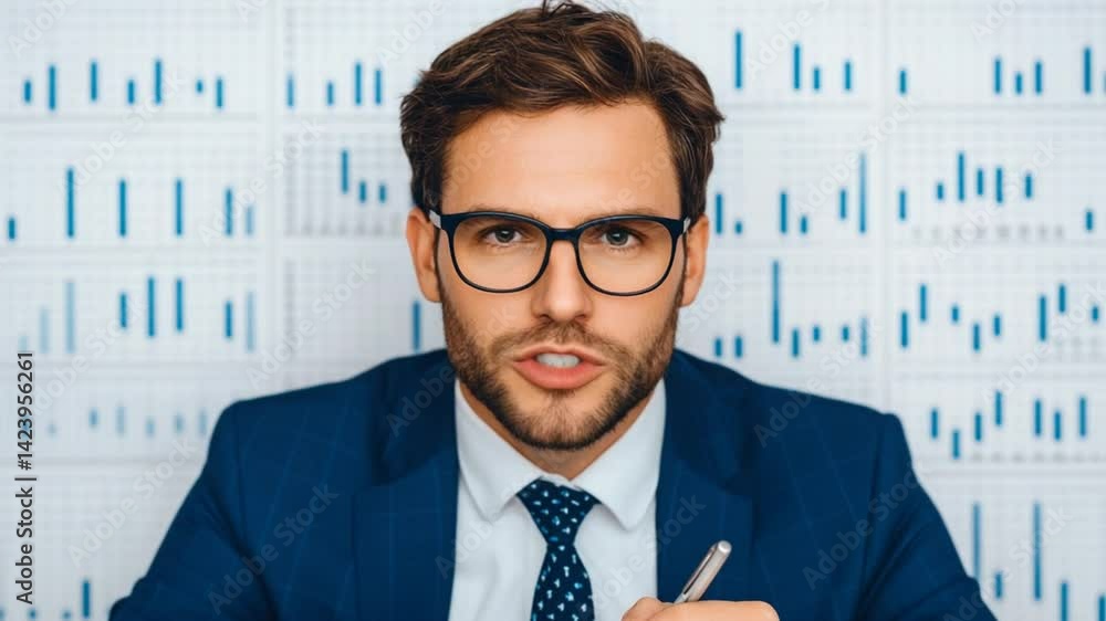 Aufkleber confident businessman analyzing financial data in office with graphs and charts in background