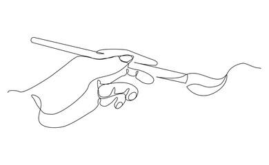 Continuous single line of hand holding painting brush for paint art artist tool equipment concept sketch drawing editable stroke vector illustration