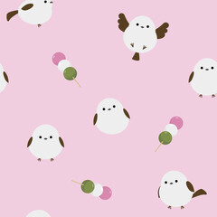 シマエナガと三色団子のシームレスパターン