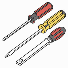 Hand Tools Set Of Screwdrivers And Cold Chisel Equipment Icons Illustration