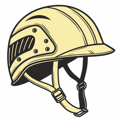 Vector Illustration Of A Yellow Motorcycle Helmet With Outlined Design Elements
