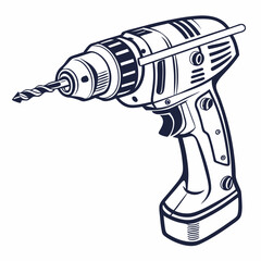 Isolated Black And White Cordless Drill Illustrative Vector Graphic For Construction Tools