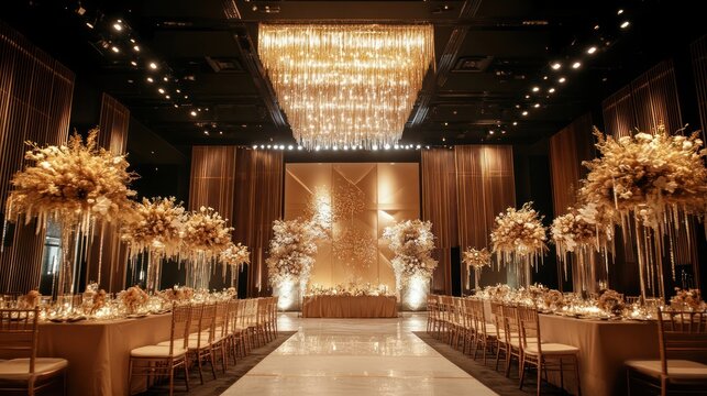 Opulent Gold Wedding Reception in Grand Ballroom