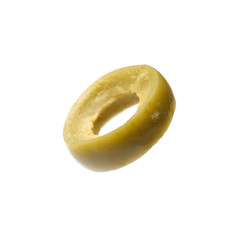 Marinated green olive ring isolated on white