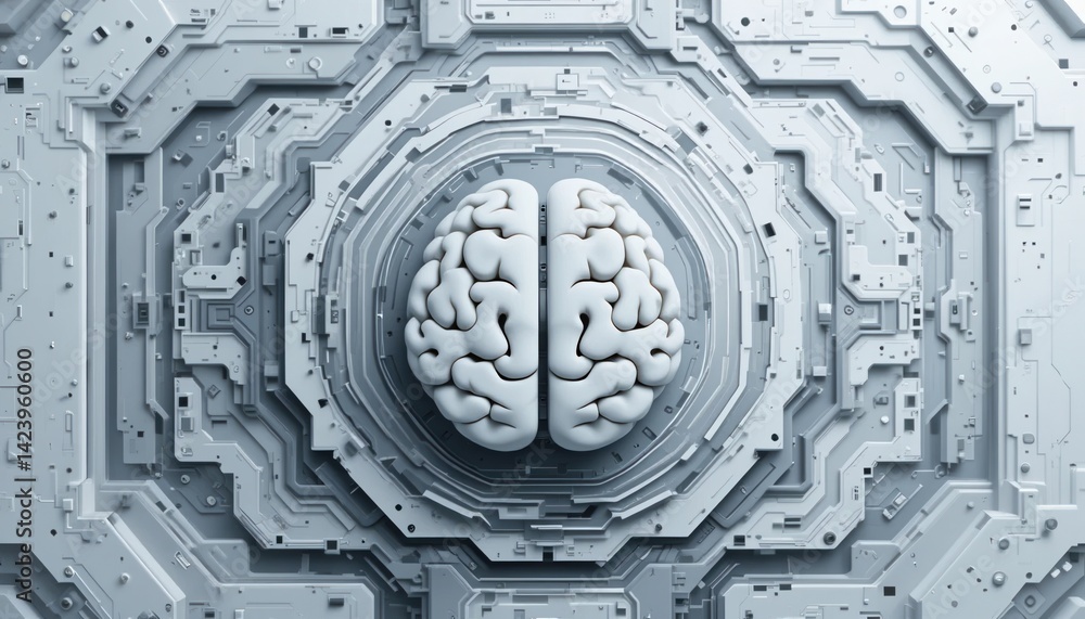 Poster exploring neural innovation conceptual brain design digital space 3d visualization futuristic enviro