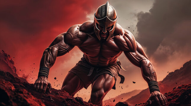 Fitness Warrior Man Spartan Hard Training, illustration with fitness and spartan warrior motif