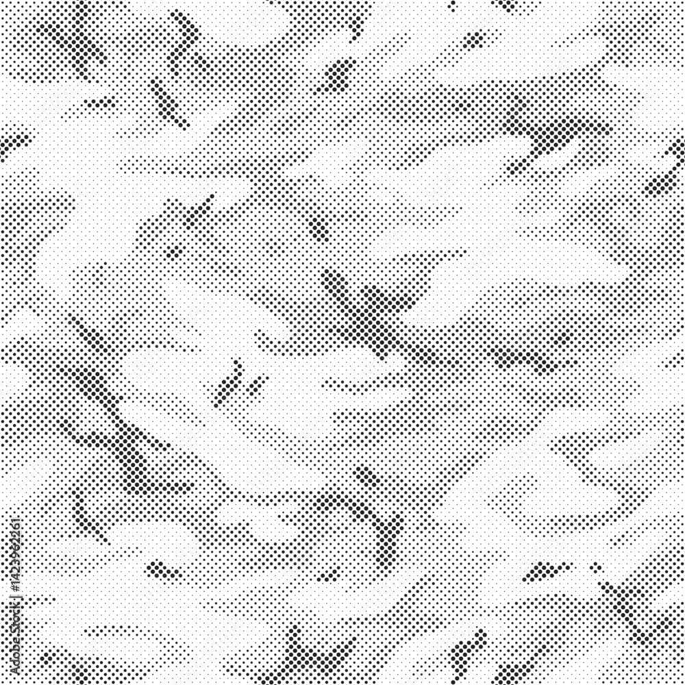 Poster Abstract halftone seamless camouflage pattern. Repeating digital dotted hexagonal camo military texture background. Abstract modern fabric textile ornament. Vector illustration.