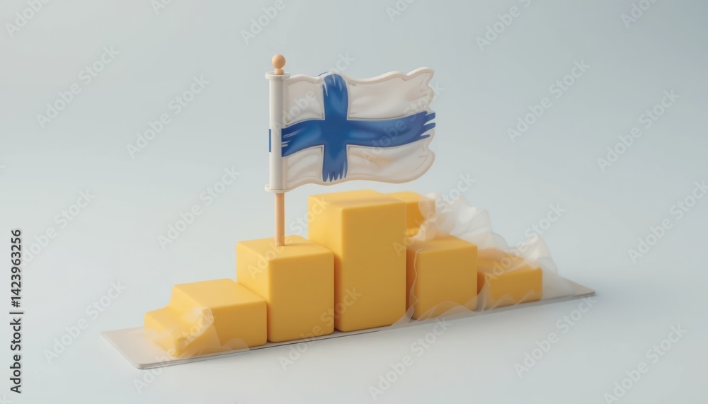 Poster statistical growth representation with finnish flag minimalist design 3d visual indoor studio concep