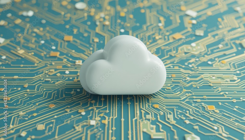 Poster cloud computing revolution digital technology infographic modern workspace aerial view data manageme