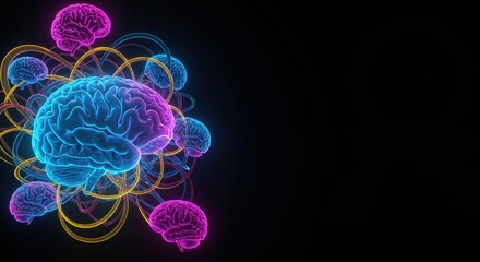 Abstract glowing brain illustration with colorful neural connections  