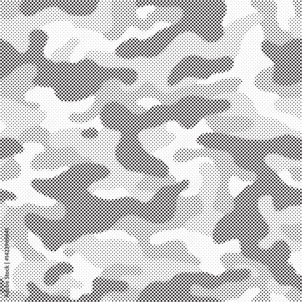 Leinwandbilder Abstract halftone seamless camouflage pattern. Repeating digital dotted hexagonal camo military texture background. Abstract modern fabric textile ornament. Vector illustration.