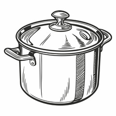 Vintage Kitchenware Cooking Pot With Lid Retro Design Sketch Illustration