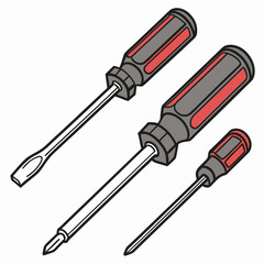Screwdrivers Set Vector Illustration With Flathead Phillips And Awl Tools