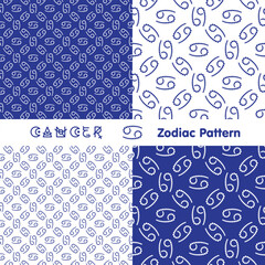 Cancer zodiac sign seamless pattern. Zodiac icons background. Abstract flat style. Vector illustration.