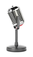 One vintage microphone isolated on white. Musical equipment