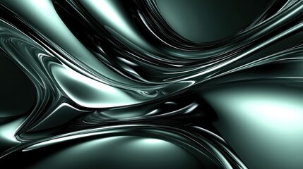 Obraz premium Abstract metallic shapes in flowing teal and black.