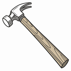Illustration Of A Claw Hammer With Wooden Handle Isolated On White Background
