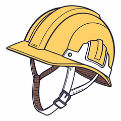 Yellow Construction Hard Hat Safety Protection Gear Hand Drawn Illustration