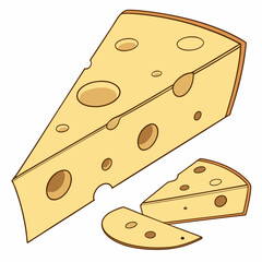 Cartoon Cheese Wedges With Holes On White Background Vector Illustration