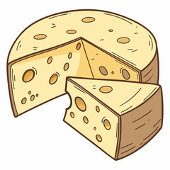 Cartoon Illustration Of A Wheel Of Cheese With A Wedge Cut Out