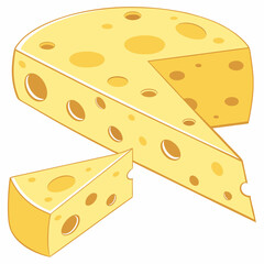 Cartoon Cheese Wedge With Holes And Sliced Piece Food Illustration