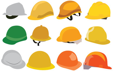 Safety Helmet Icon Set. Vector Illustrations of Construction Helmet.