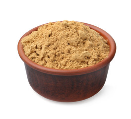 Superfood. Turmeric powder in bowl isolated on white